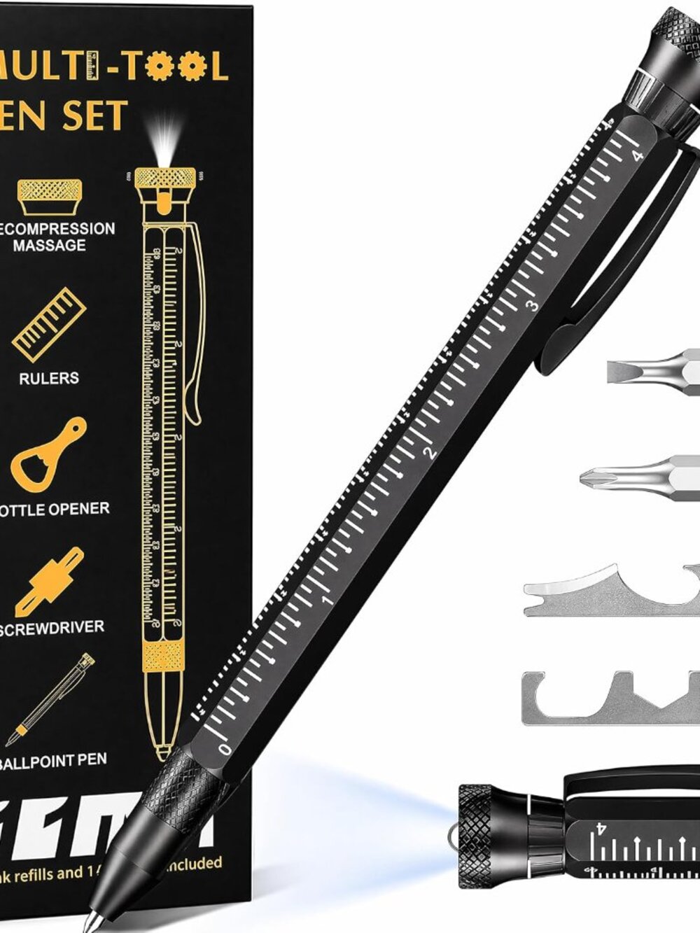Multi-Function Aluminum Pen 11-in-1 Tool Set – LED Flashlight(1 Pack)